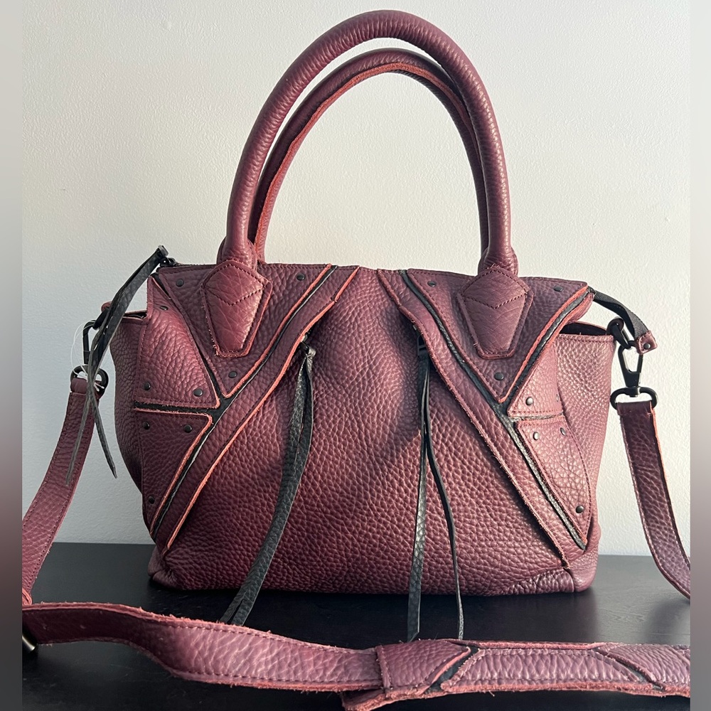 Christopher Kon Genuine Pebbled Leather Multi Pocket Shoulder Crossbody Bag